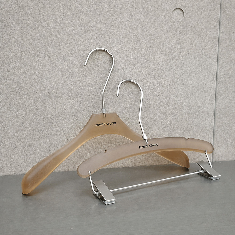 Custom Frosted Brown Acrylic Hangers with Logo for Boutiques & Retail Stores
