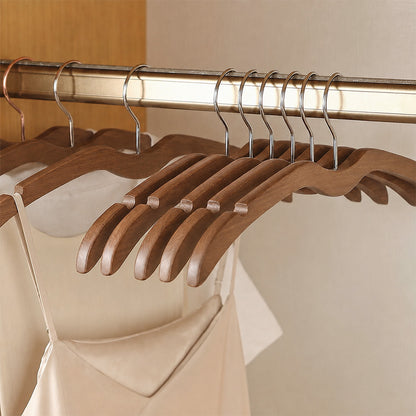 Short-Neck Solid Wood Hanger, M-Shaped Non-Slip Space-Saving Clothes Hanger