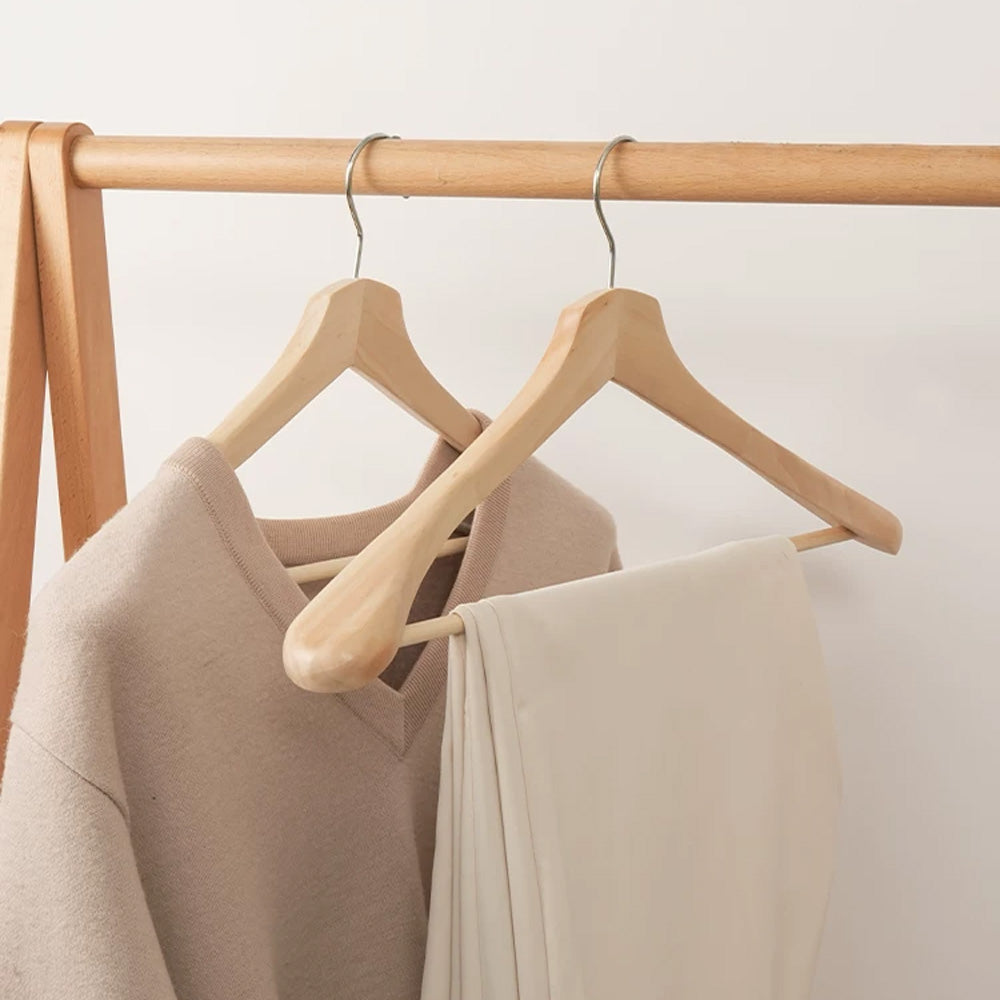 Wide Shoulder Wooden Suit Hanger with Trouser Bar & 360° Swivel Hook