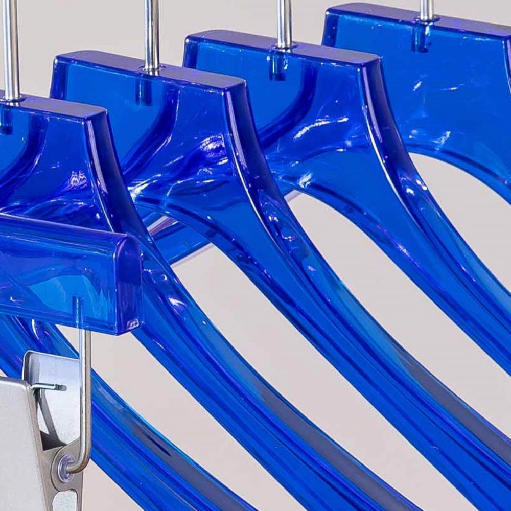Premium Blue Acrylic Clothes Hanger with Pants Clip - Durable Unisex Store Display