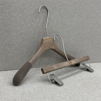 Non-Slip Flocked Resin Woodgrain Hangers for Clothing Stores