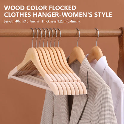 Premium Flocked Wooden Hangers - Non-Slip for Boutique & Home Closet Storage