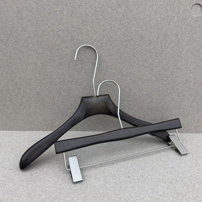 Custom Logo Rubber Wood Hangers with Pants Clips for Boutiques