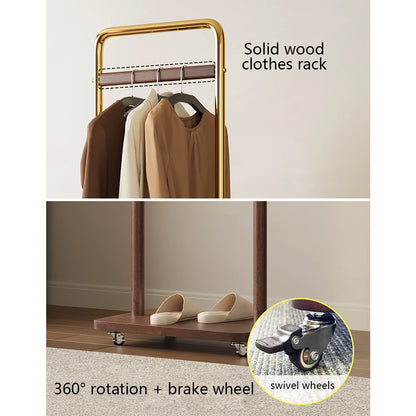 Freestanding Rolling Clothing Rack with Shelf for Bedroom, Entryway & Closet