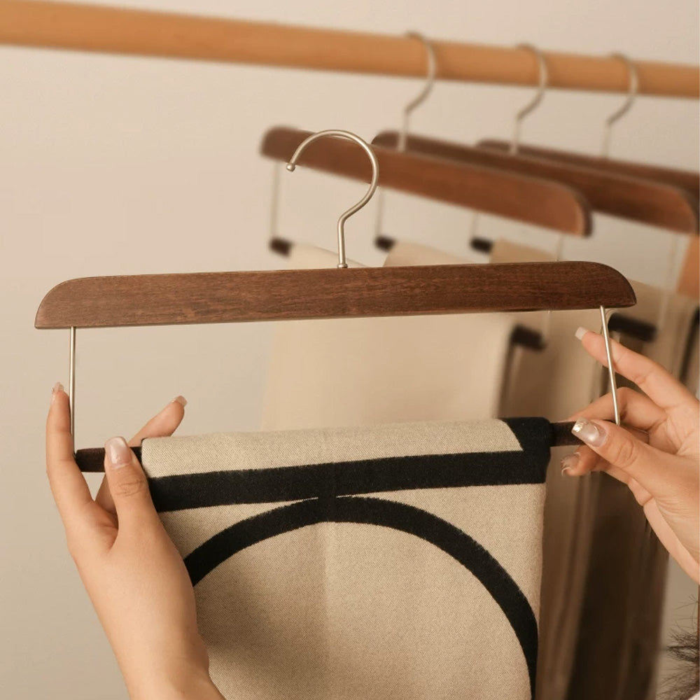 Solid Wood Pants Hanger with Non-Slip Flocked Bar & 360° Swivel Hook