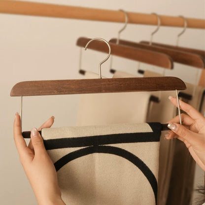 Solid Wood Pants Hanger with Non-Slip Flocked Bar & 360° Swivel Hook