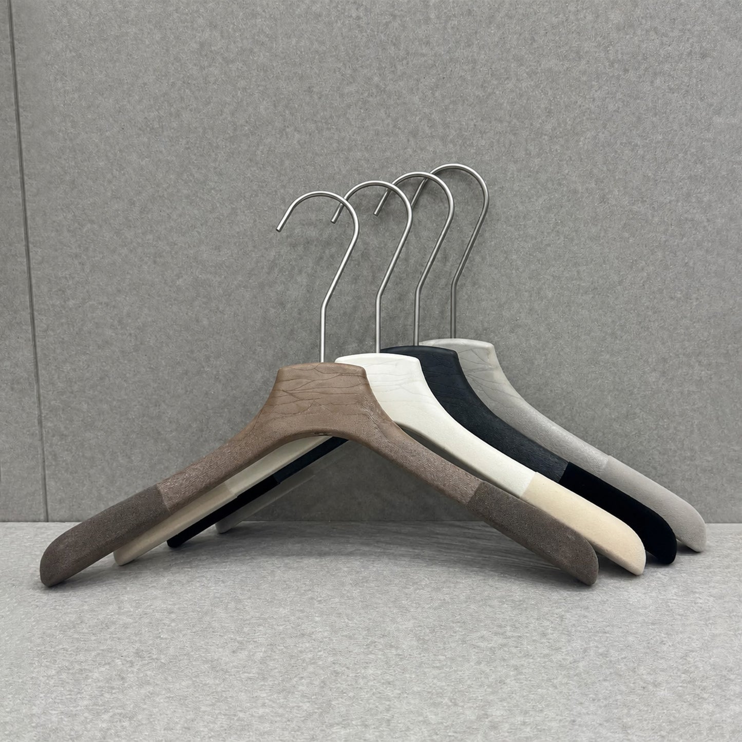 Non-Slip Flocked Resin Woodgrain Hangers for Clothing Stores