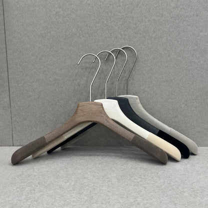 Non-Slip Flocked Resin Woodgrain Hangers for Clothing Stores