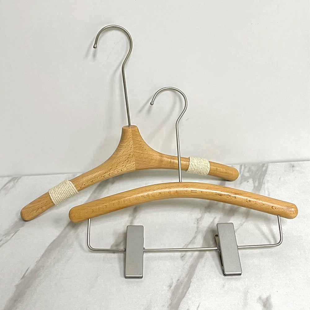 Kids Wooden Clothes Hangers and Adjustable Clip Pants Hanger