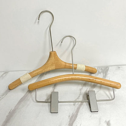 Kids Wooden Clothes Hangers and Adjustable Clip Pants Hanger
