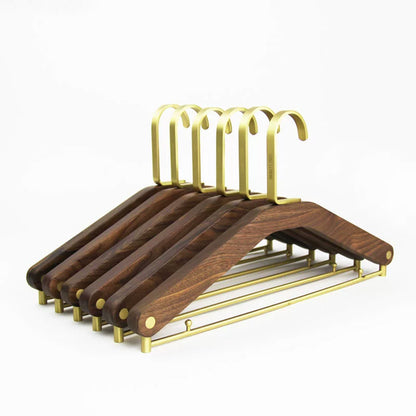 Solid Black Walnut Wood Hangers with Pure Brass Hooks for Suits & Coats