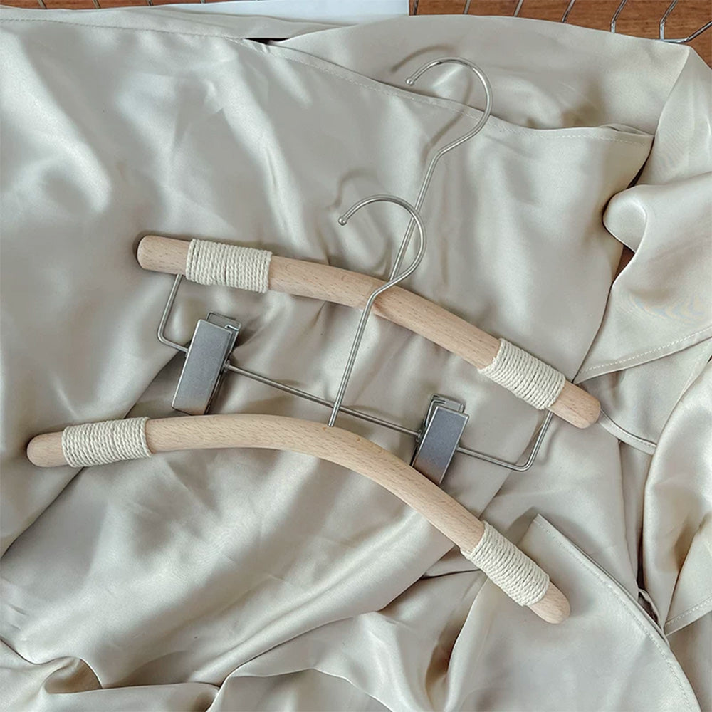 Kids Beech Wood Hangers with Rope | Natural Wooden Children's Clothes & Pants Hanger