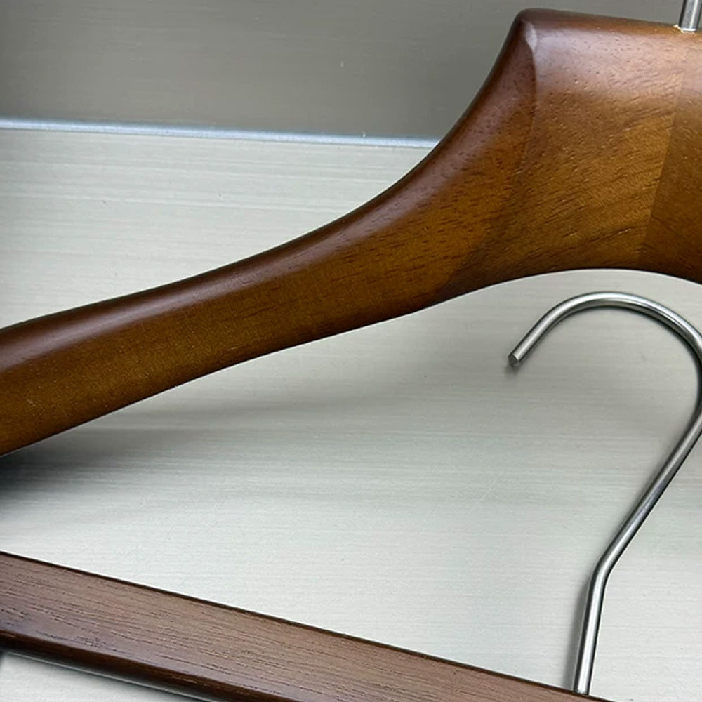 Walnut Beech Wood Hangers Wholesale – Suit & Pants Hangers with Clips