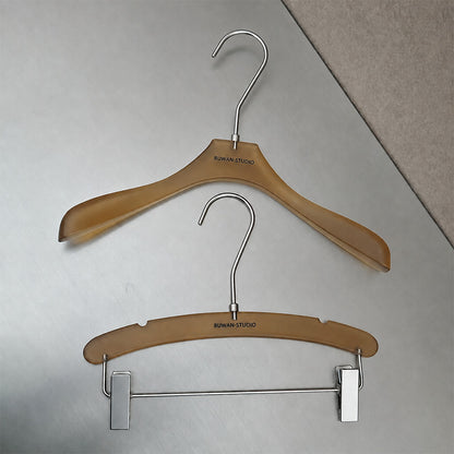 Custom Frosted Brown Acrylic Hangers with Logo for Boutiques & Retail Stores