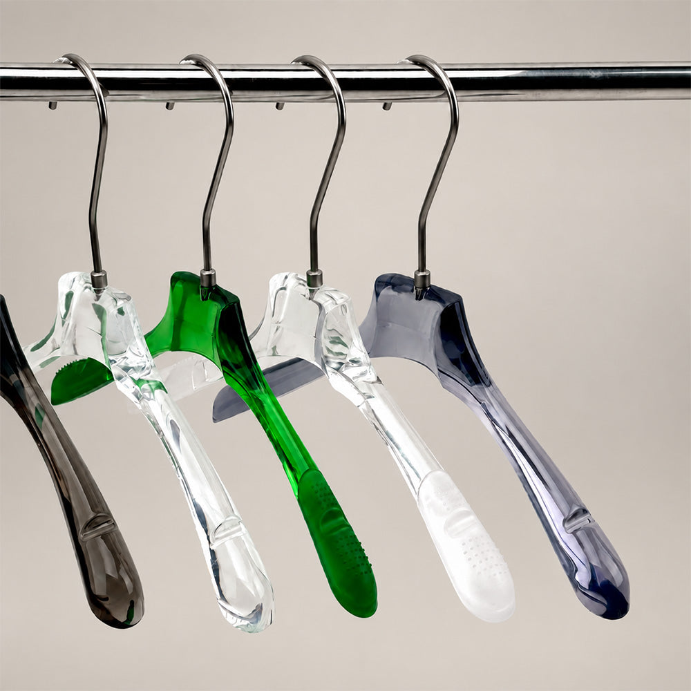 Transparent Acrylic Clothes & Pants Hangers for Boutiques – 50 Pack