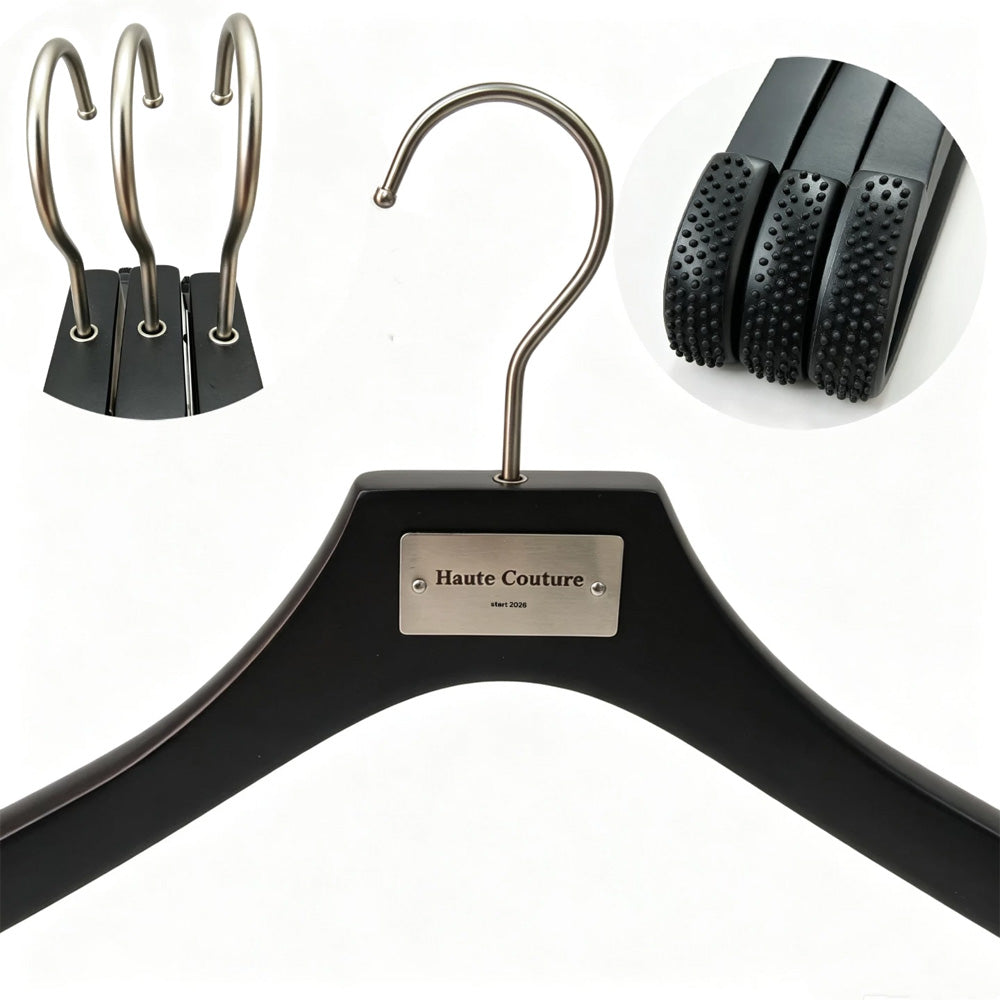 Matte Black Wooden Hangers, 50 Pack | Non-Slip Clothes & Pants Hangers