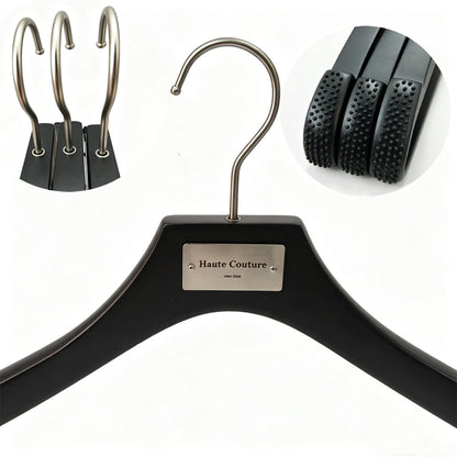 Matte Black Wooden Hangers, 50 Pack | Non-Slip Clothes & Pants Hangers