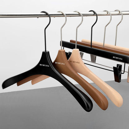 Beech Wood Clothes Hangers with Pants Clips and Custom Logo for Retail