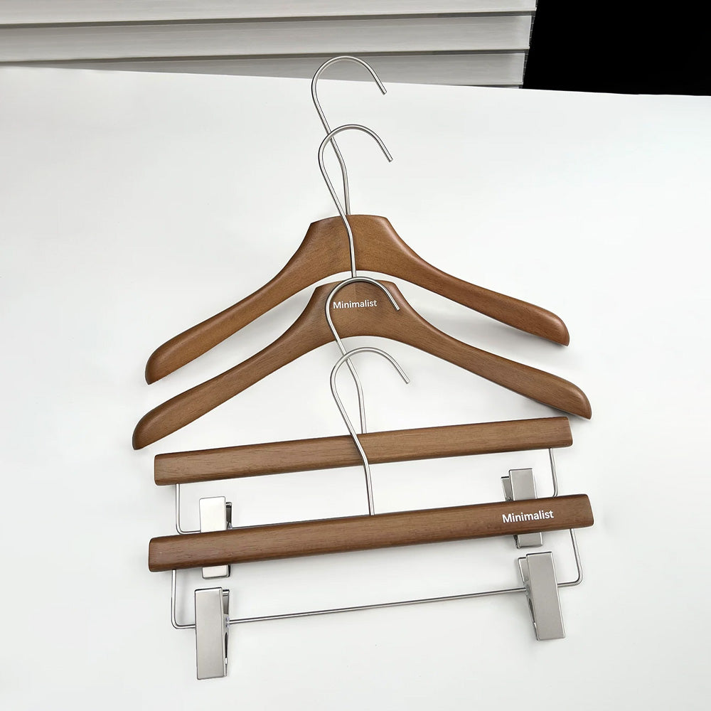 Wholesale Walnut Lacquered Wooden Hangers for Coats, Shirts, Suits & Trousers | OEM Custom