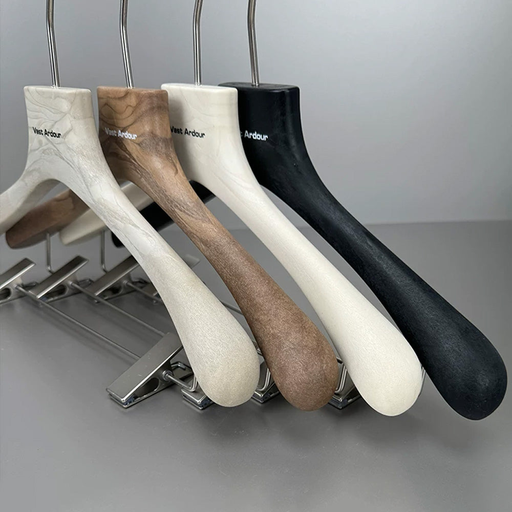 Wood Grain Resin Hangers with Clips for Boutique Clothing Stores