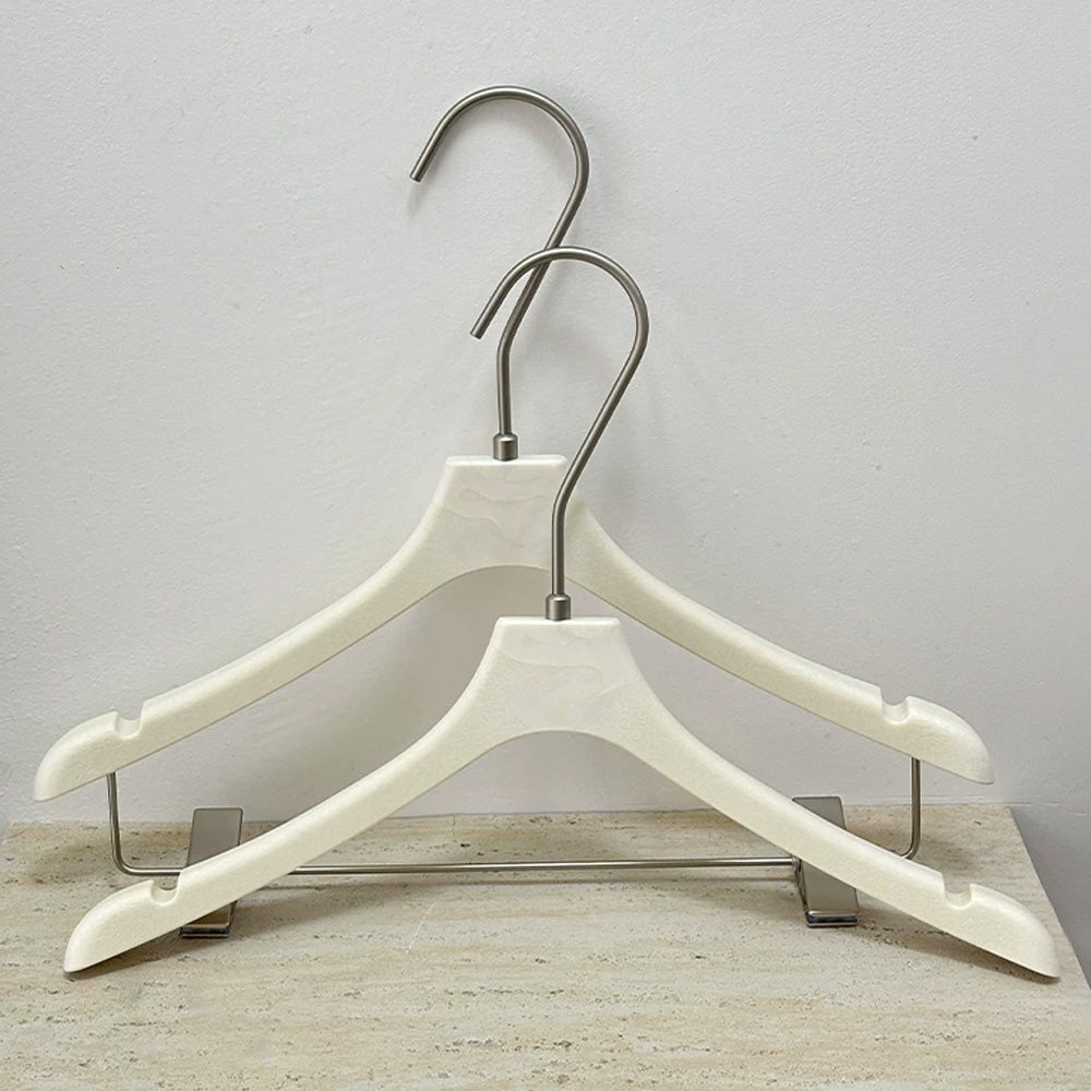 Wholesale Ivory ABS Resin Clothes Hangers with Custom Logo & Adjustable Clips