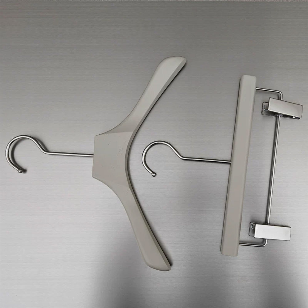 Wholesale Gray Wooden Kids Clothes Hangers with Adjustable Clips