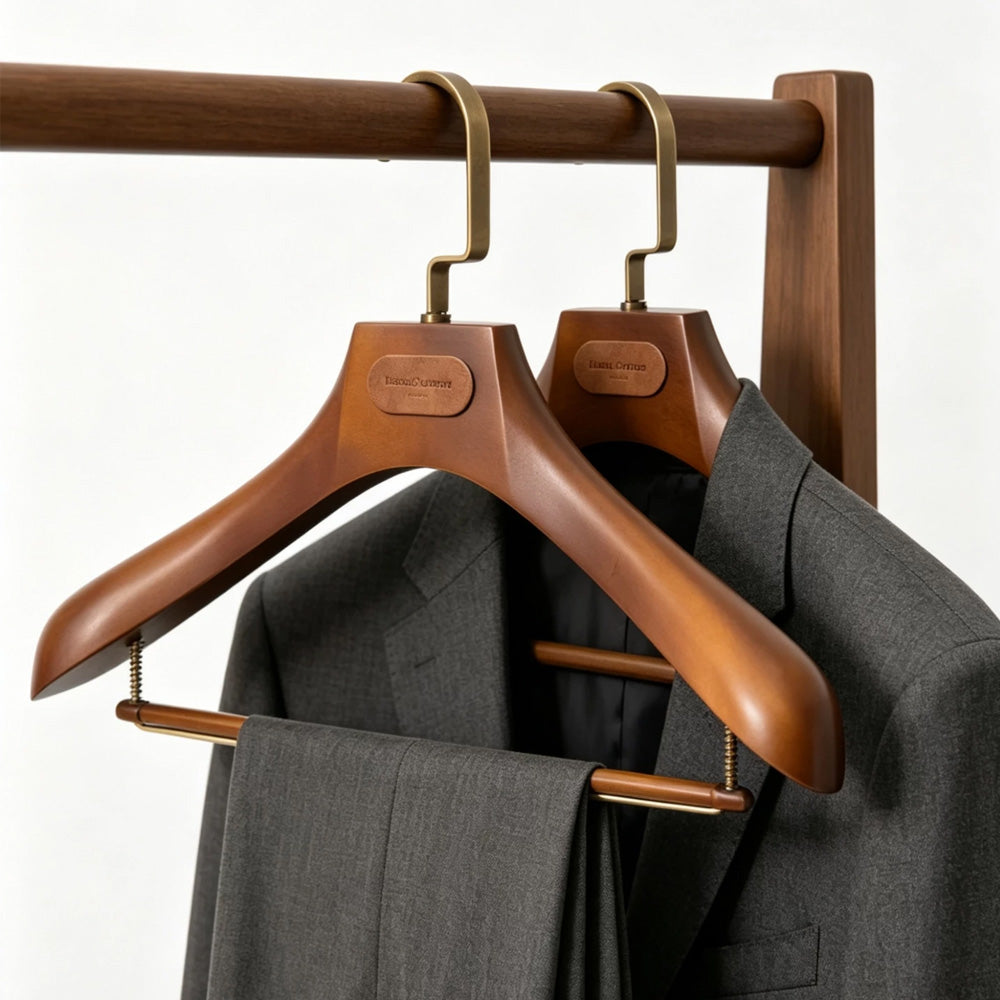 Wholesale Wide Shoulder Plastic Suit Hangers with Trouser Bar | Custom Logo