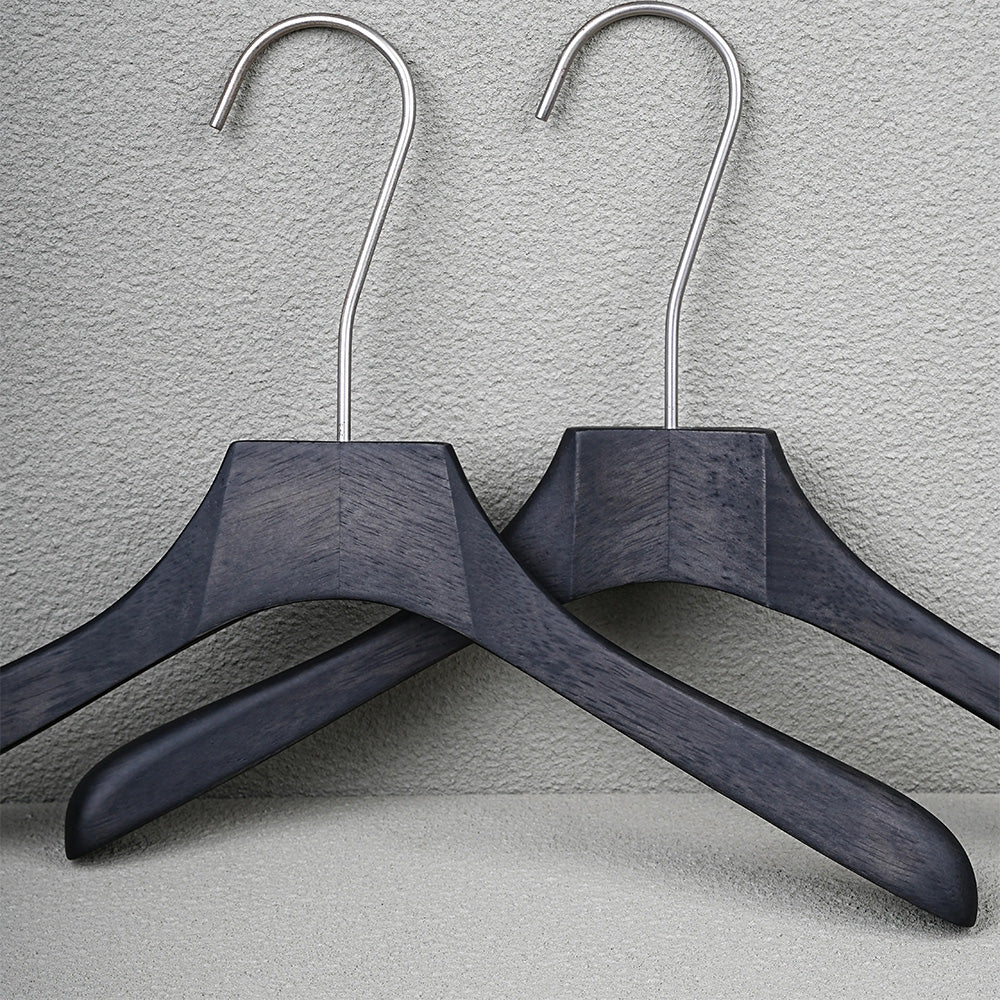 Custom Logo Black Oak Wooden Hangers with Clips for Boutique Stores