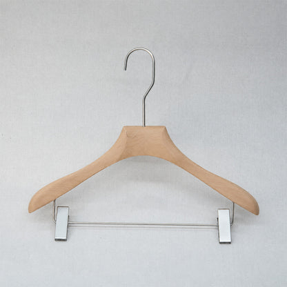 Natural Beech Wood Hangers with Clips for Boutique Clothing Display