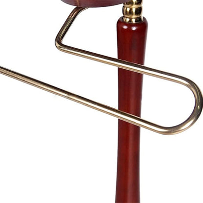 Luxury Solid Wood Suit Valet Stand with Brass Accents – Freestanding Clothes Organizer