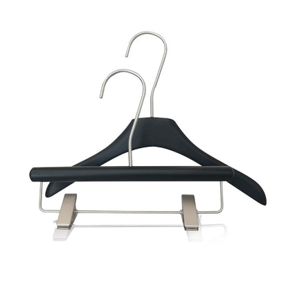 Black Wooden Kids Hangers & Pant Hangers with Adjustable Clips | Custom Logo