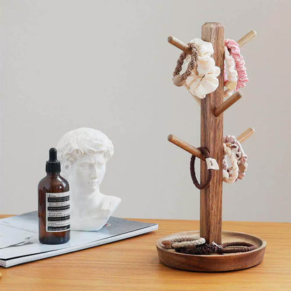 Solid Wood Jewelry Stand Tree with Catchall Dish | Necklace Organizer
