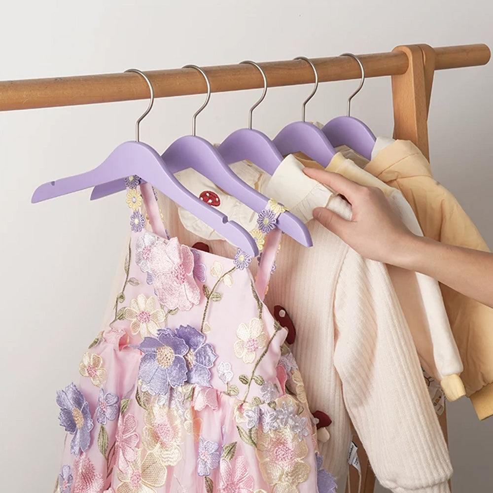 Colored Kids Wooden Hangers with 360° Swivel Hooks | Solid Beech Wood