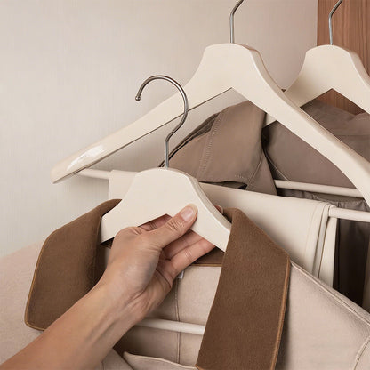 White Wooden Wide Shoulder Hangers with Pants Bar – Matte & Glossy, 46 cm