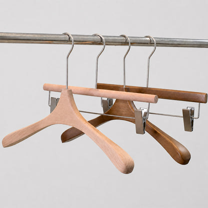 Beech Wood Clothes Hangers with Pants Clips and Custom Logo for Retail