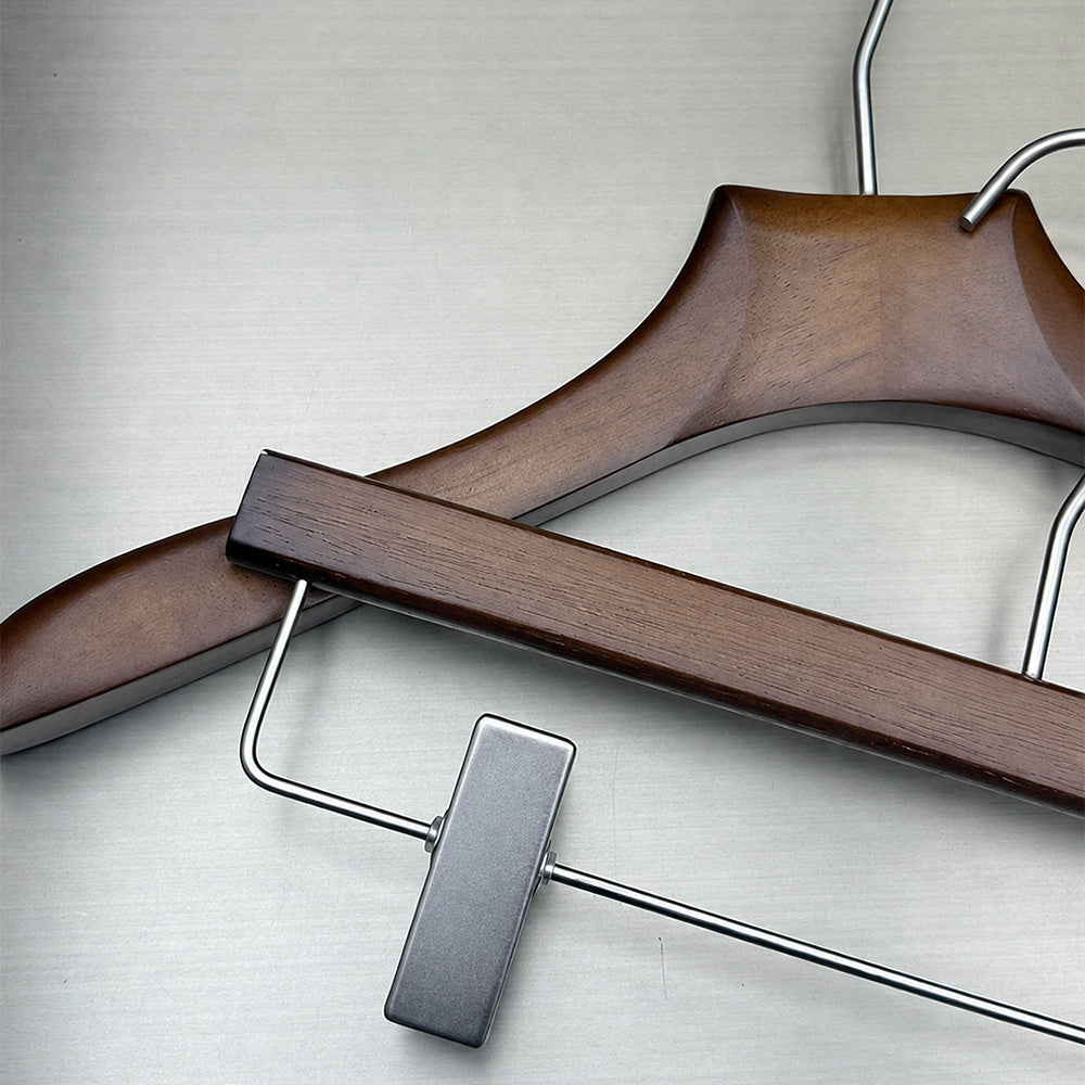 Walnut Beech Wood Hangers Wholesale – Suit & Pants Hangers with Clips