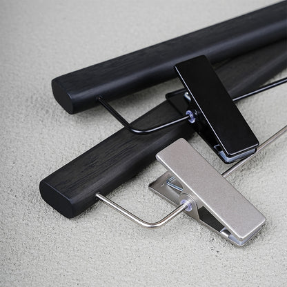 Custom Logo Black Oak Wooden Hangers with Clips for Boutique Stores