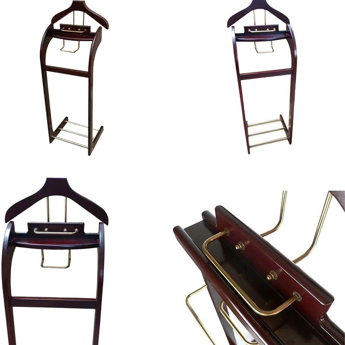 Luxury Solid Wood Suit Valet Stand with Brass Accents – Freestanding Clothes Organizer