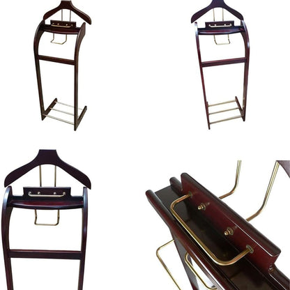 Luxury Solid Wood Suit Valet Stand with Brass Accents – Freestanding Clothes Organizer