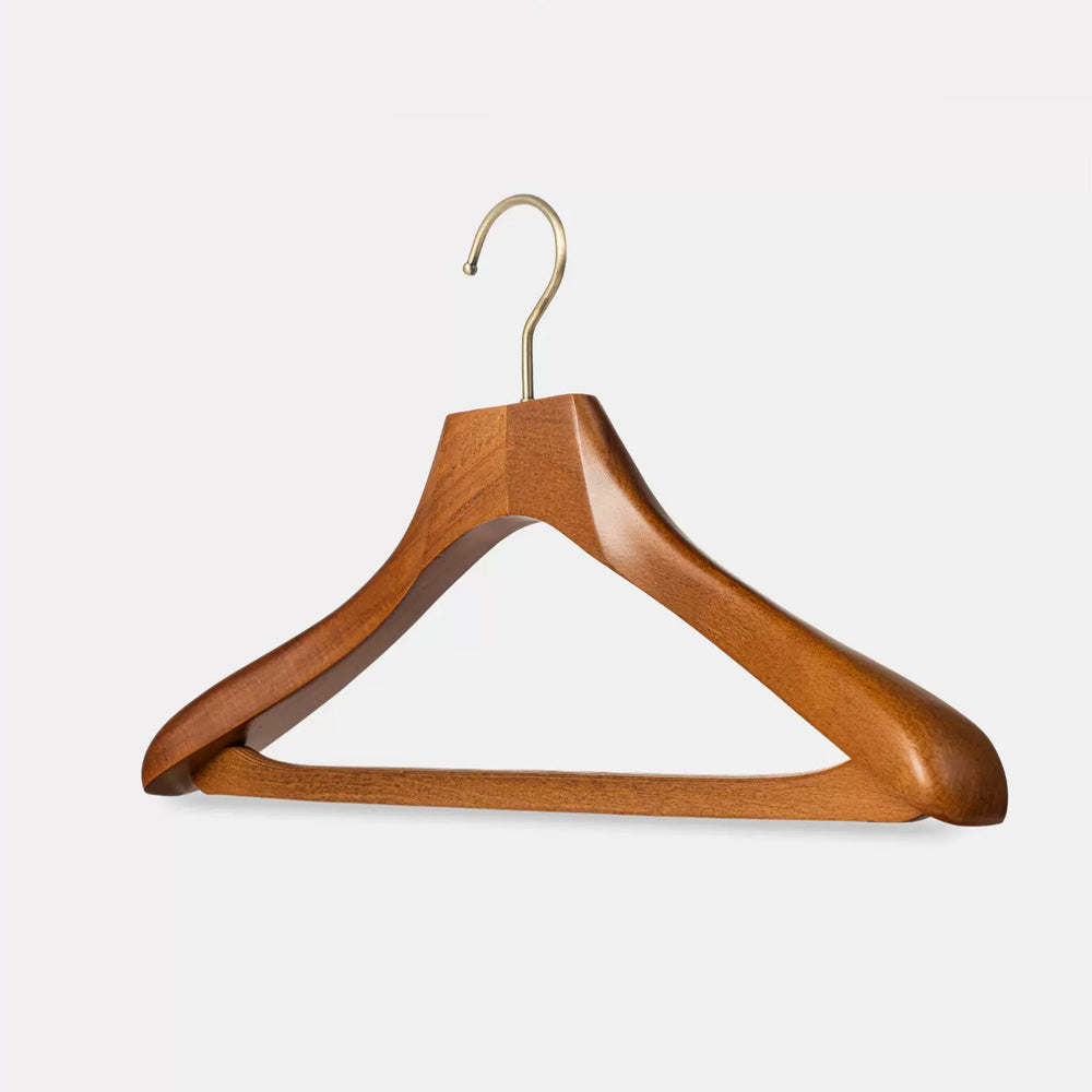 Wide Shoulder Beech Wood Suit Hangers with Trouser Bar & 360° Swivel Hook