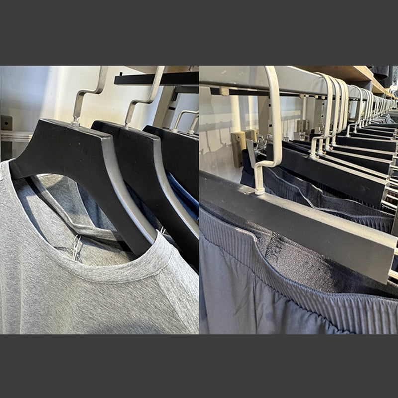 Premium Non-Slip Wooden Hanger - Black Matte Velvet Shoulder Hanger with Pant Clips