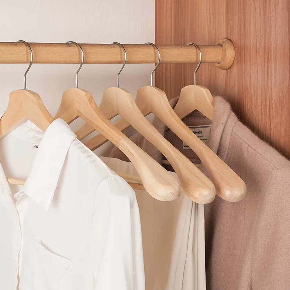 Wide Shoulder Wooden Suit Hanger with Trouser Bar & 360° Swivel Hook