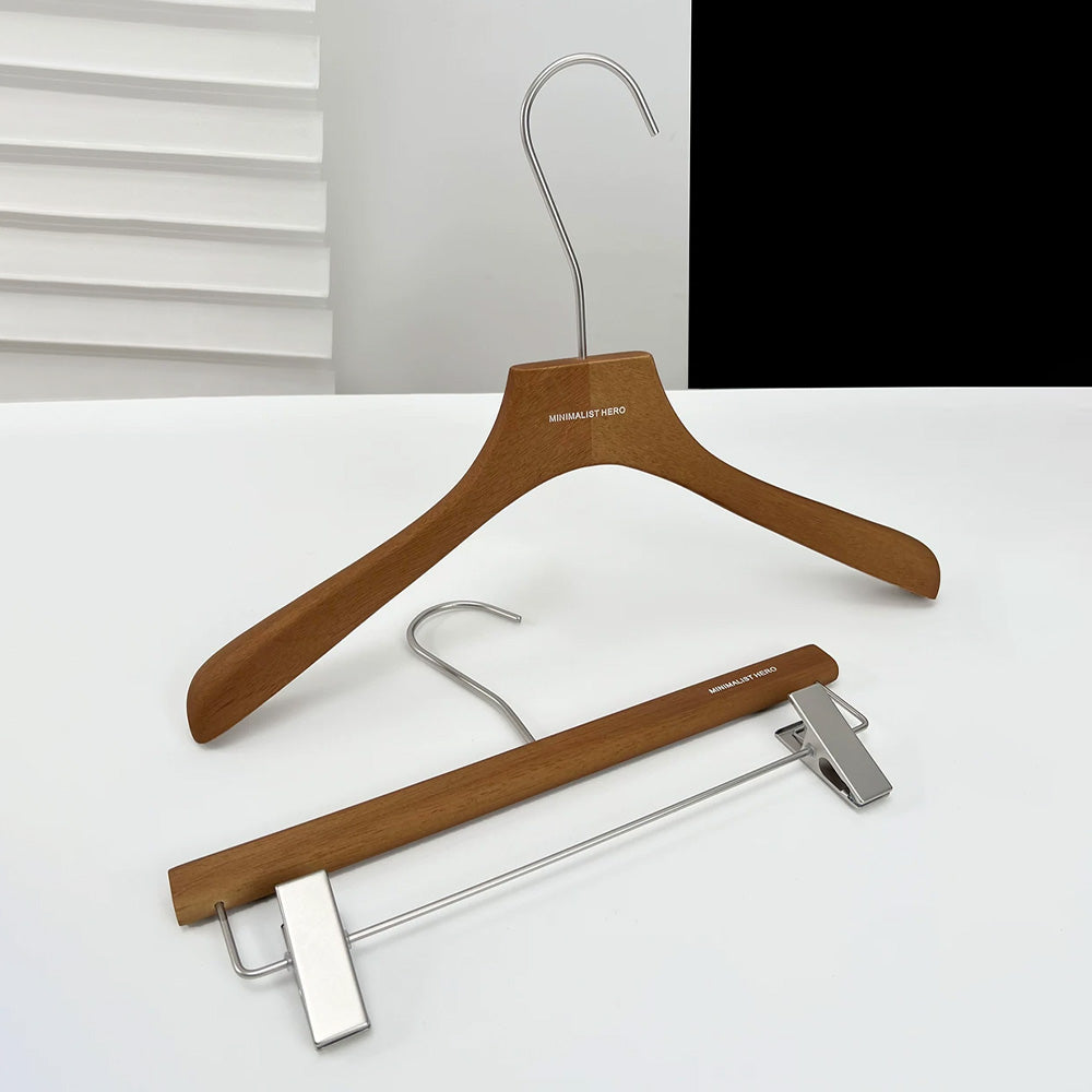 Men's Solid Wood Clothes Hangers | Suit Blazer Trouser Hanger | Walnut Black Natural