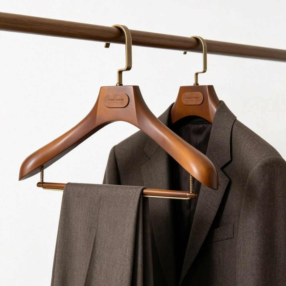 Wholesale Wide Shoulder Plastic Suit Hangers with Trouser Bar | Custom Logo