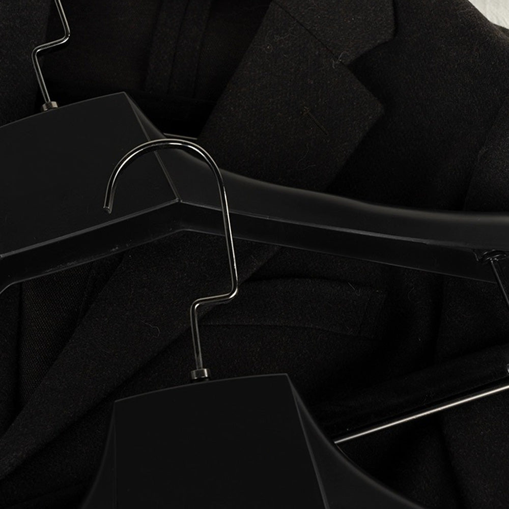 Black Wide Shoulder Plastic Suit Hanger with Flocked Pants Bar