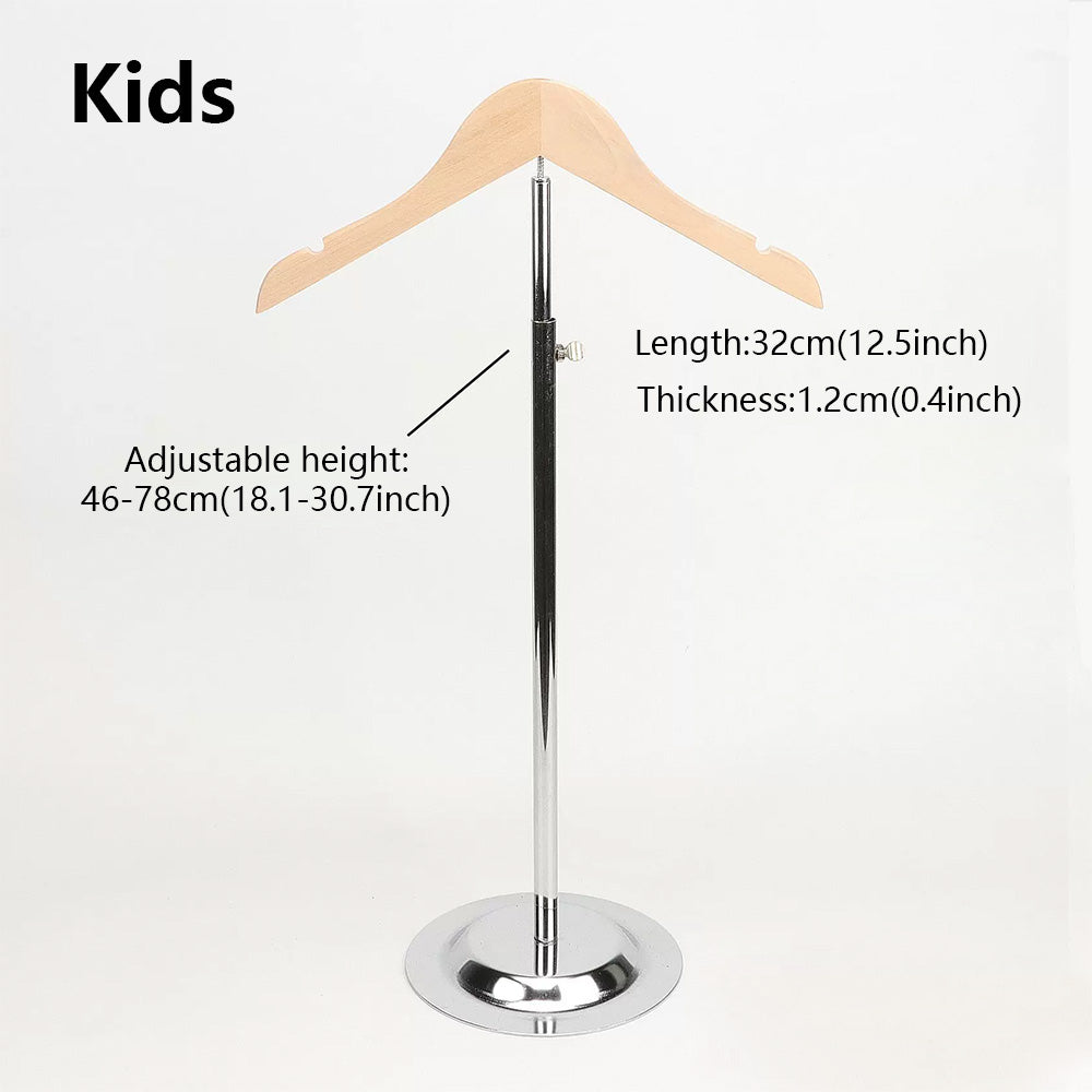 Adjustable Garment Display Stand with Wooden Hanger for Men, Women & Kids