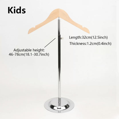 Adjustable Garment Display Stand with Wooden Hanger for Men, Women & Kids
