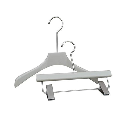 Wholesale Gray Wooden Kids Clothes Hangers with Adjustable Clips