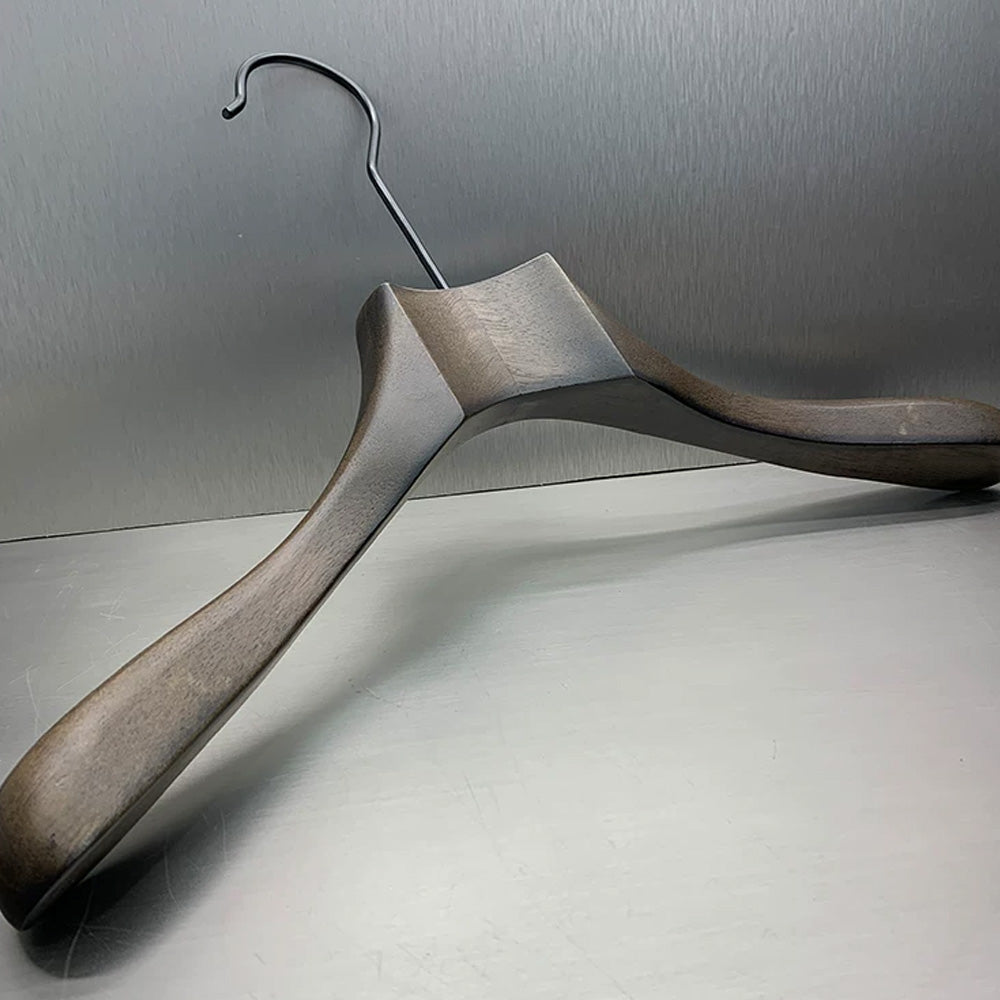 Custom Black Rubber Wood Hangers with Clips for Suits & Pants