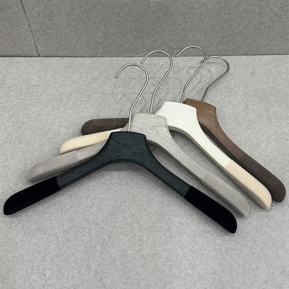 Non-Slip Flocked Resin Woodgrain Hangers for Clothing Stores